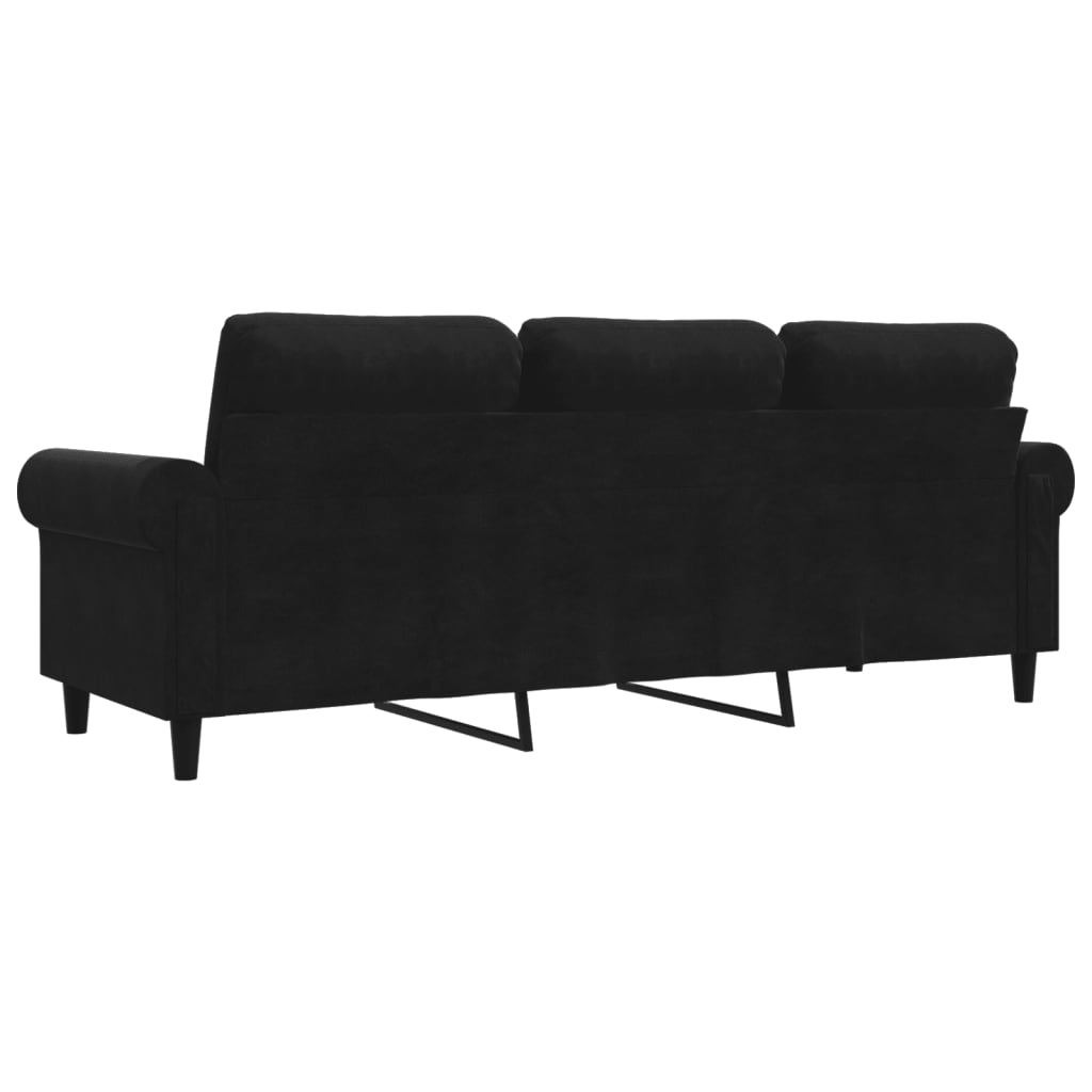 Trivietė sofa, juodos spalvos, 180cm, aksomas
