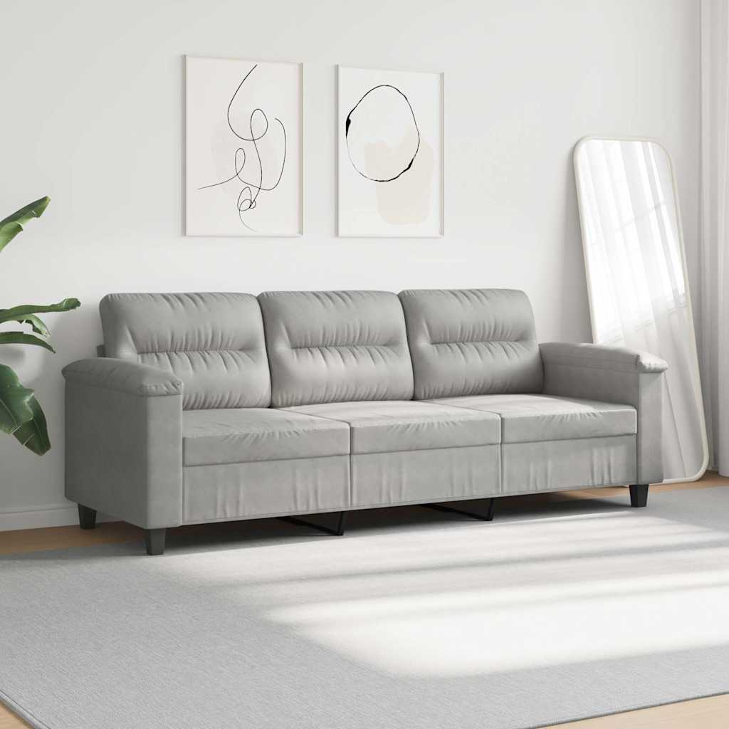 Trivietė sofa, šviesiai pilka, 180cm, mikropluošto audinys