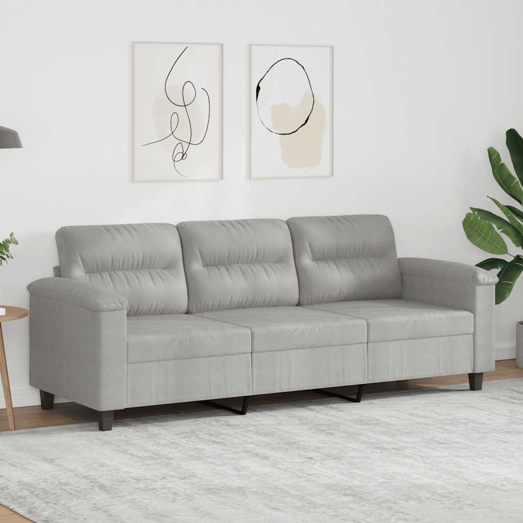 Trivietė sofa, šviesiai pilka, 180cm, mikropluošto audinys