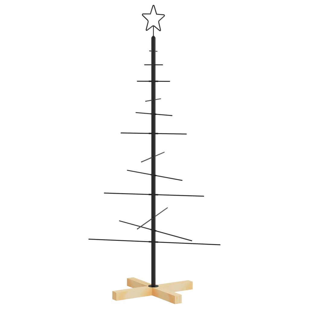 Metalinė Kalėdų eglutė su mediniu pagrindu, juoda, 120 cm