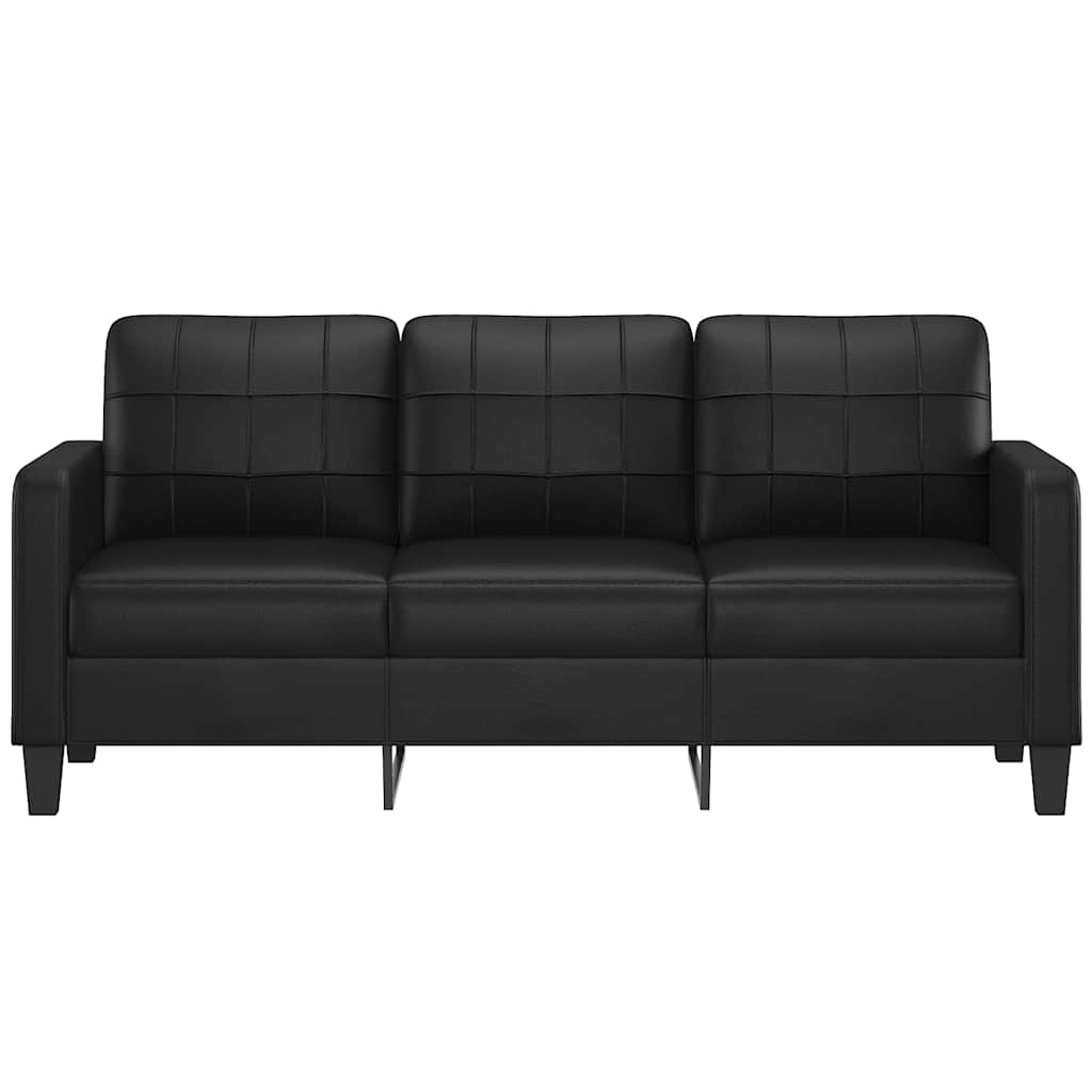 Trivietė sofa, juodos spalvos, 180cm, dirbtinė oda