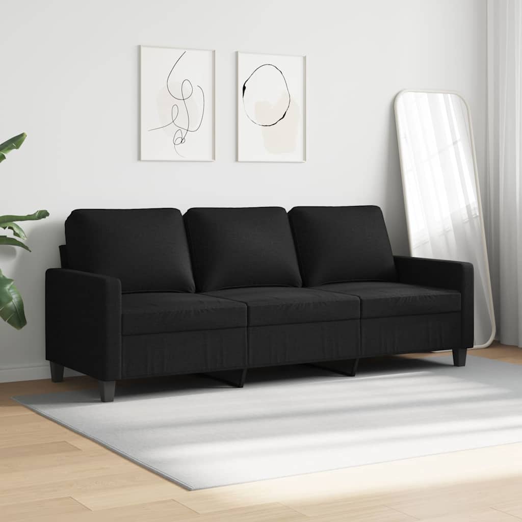 Trivietė sofa, juodos spalvos, 180cm, audinys
