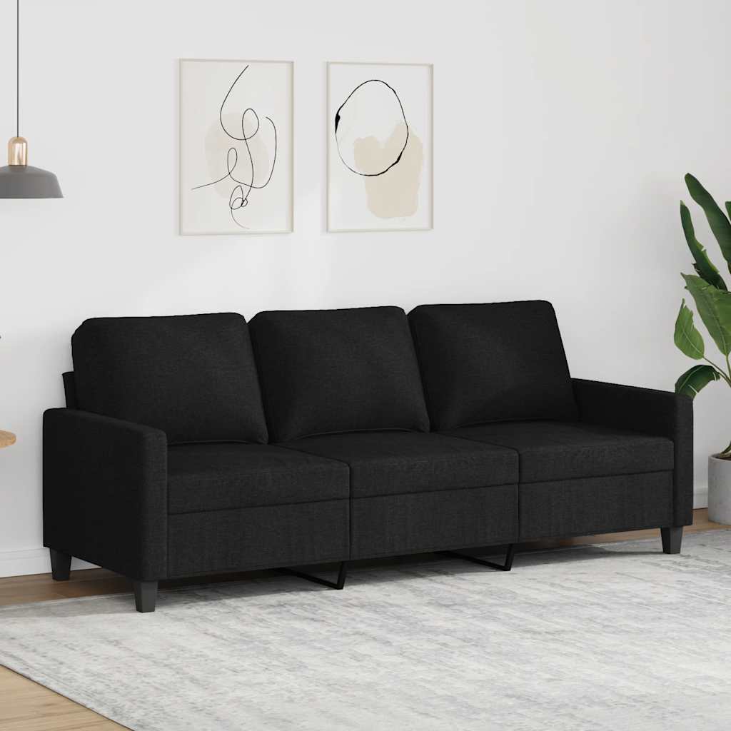 Trivietė sofa, juodos spalvos, 180cm, audinys