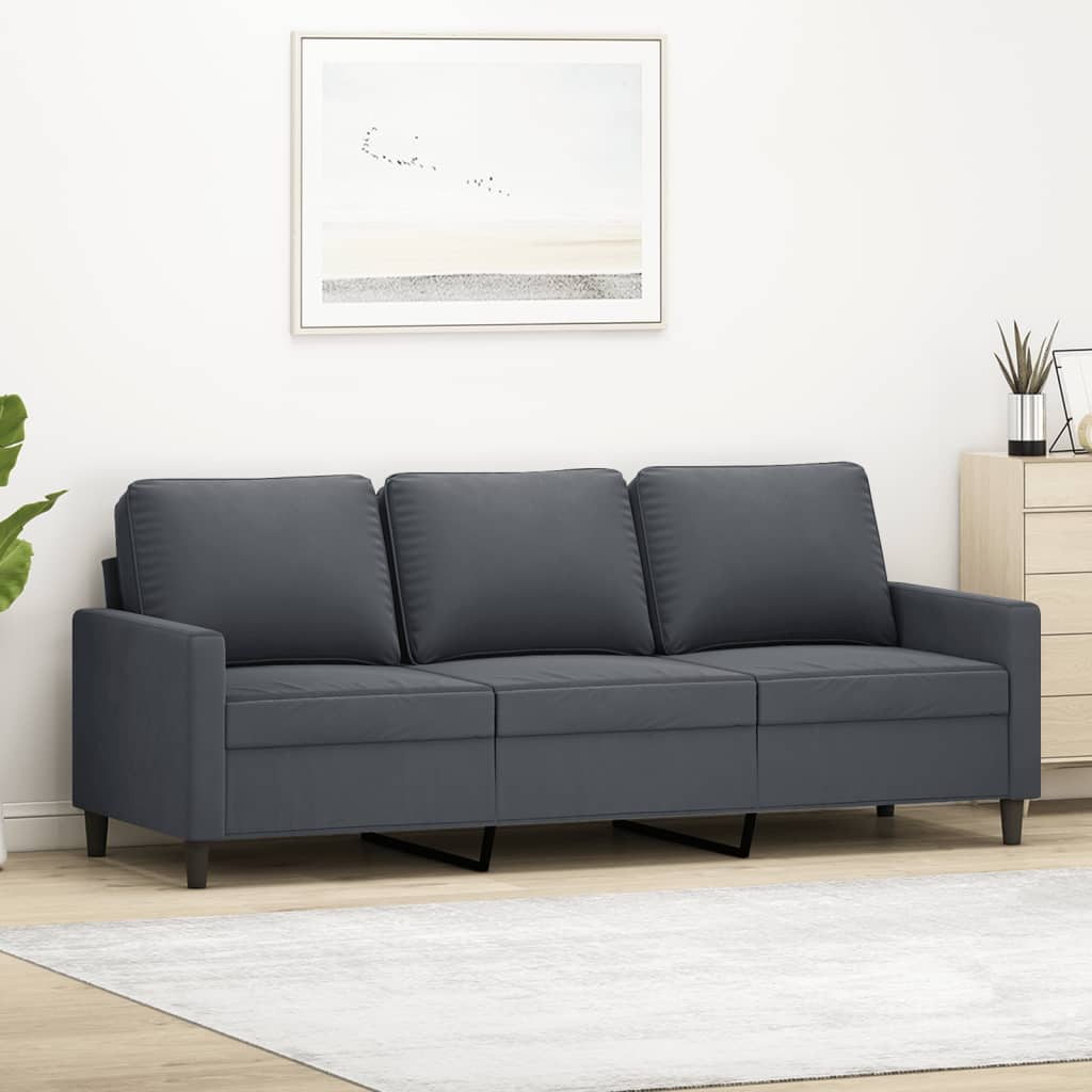 Trivietė sofa, tamsiai pilkos spalvos, 180cm, aksomas