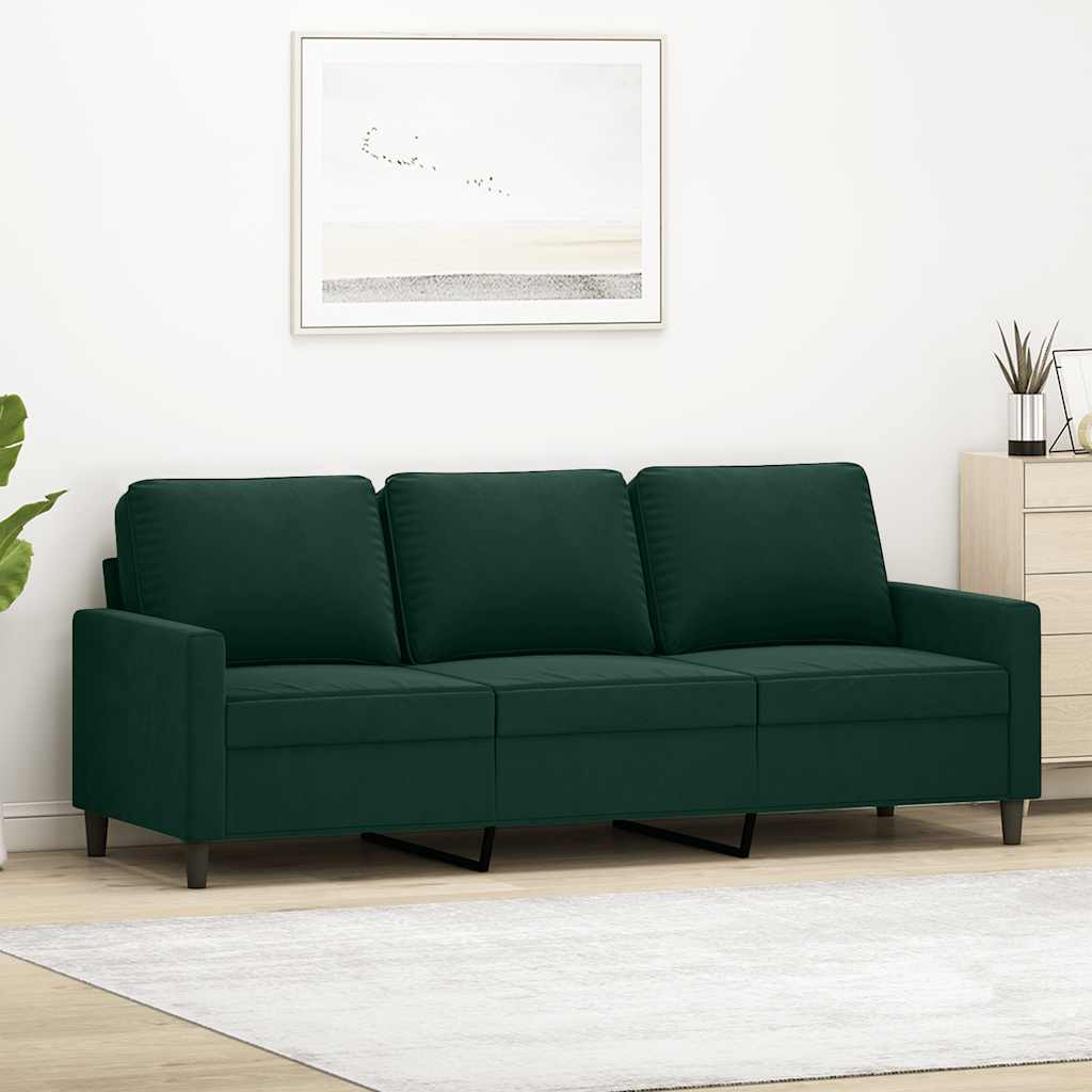 Trivietė sofa, tamsiai žalios spalvos, 180cm, aksomas