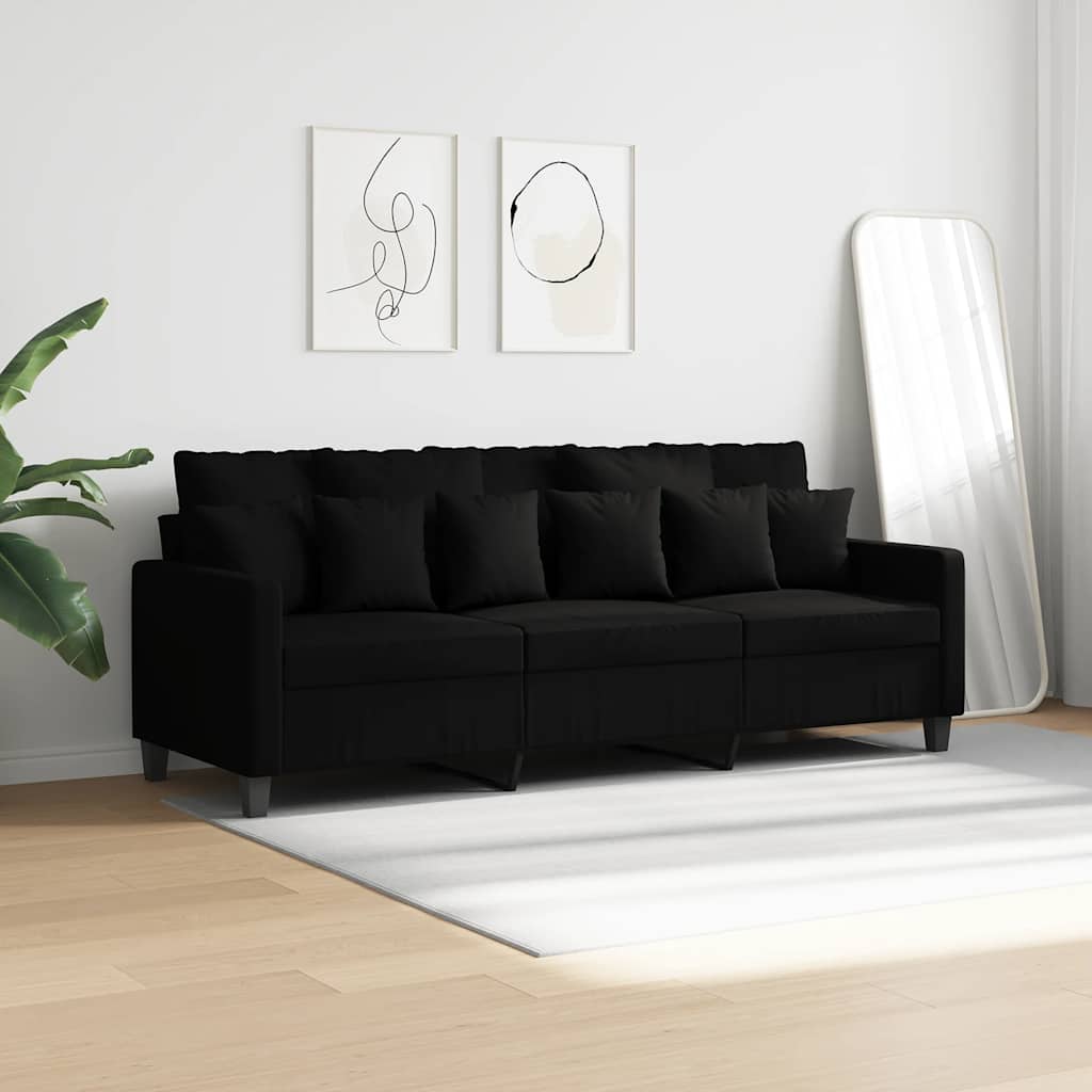 Trivietė sofa, juodos spalvos, 180cm, audinys