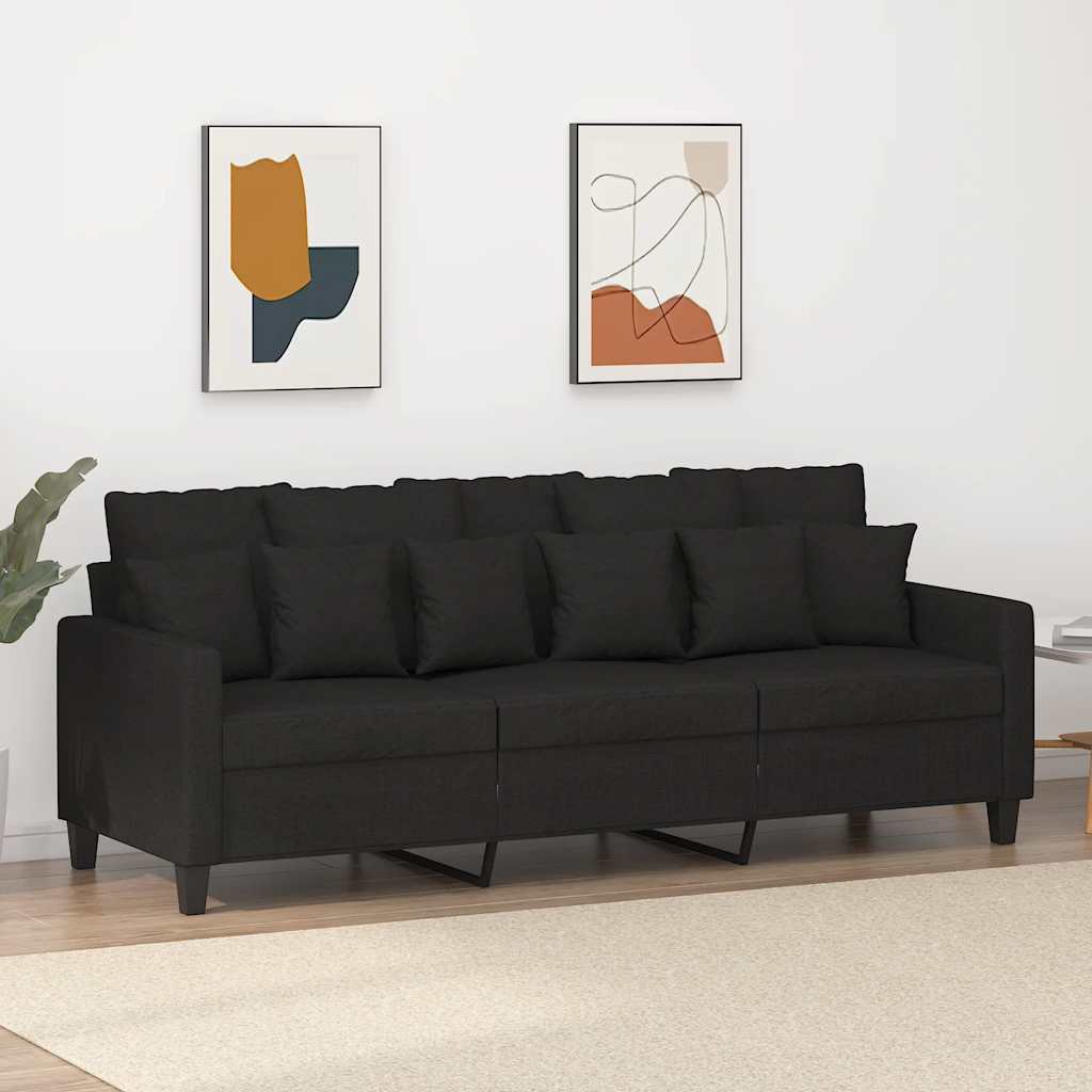 Trivietė sofa, juodos spalvos, 180cm, audinys