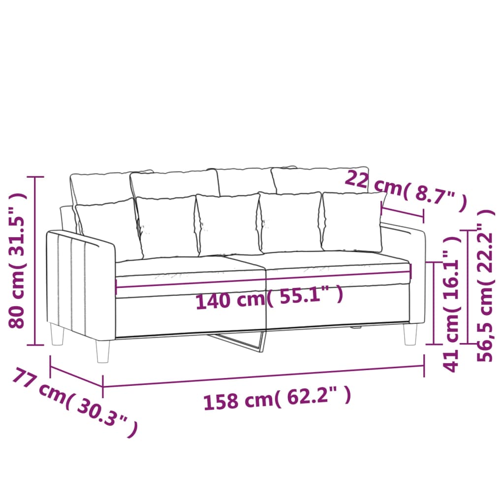 Dvivietė sofa, tamsiai pilkos spalvos, 140cm, aksomas