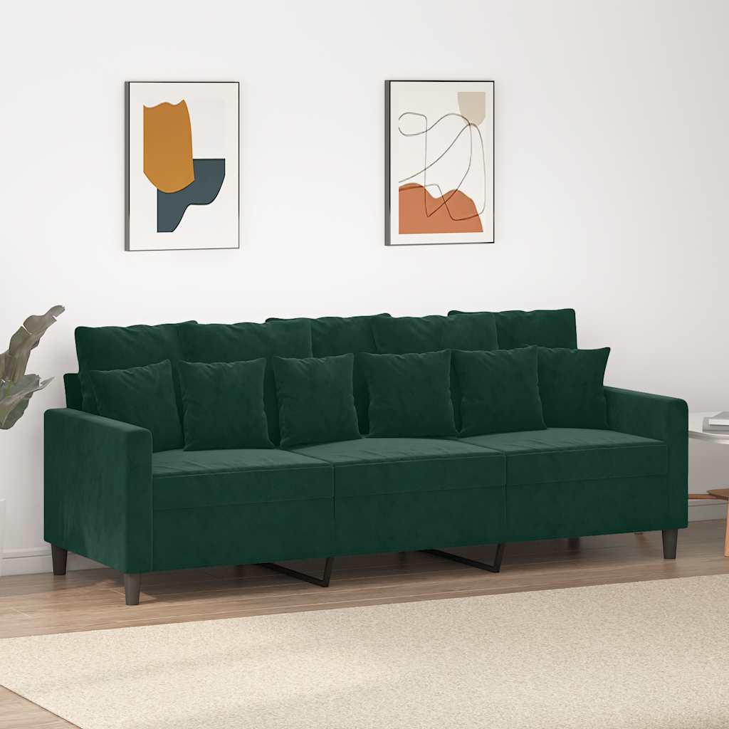 Trivietė sofa, tamsiai žalios spalvos, 180cm, aksomas