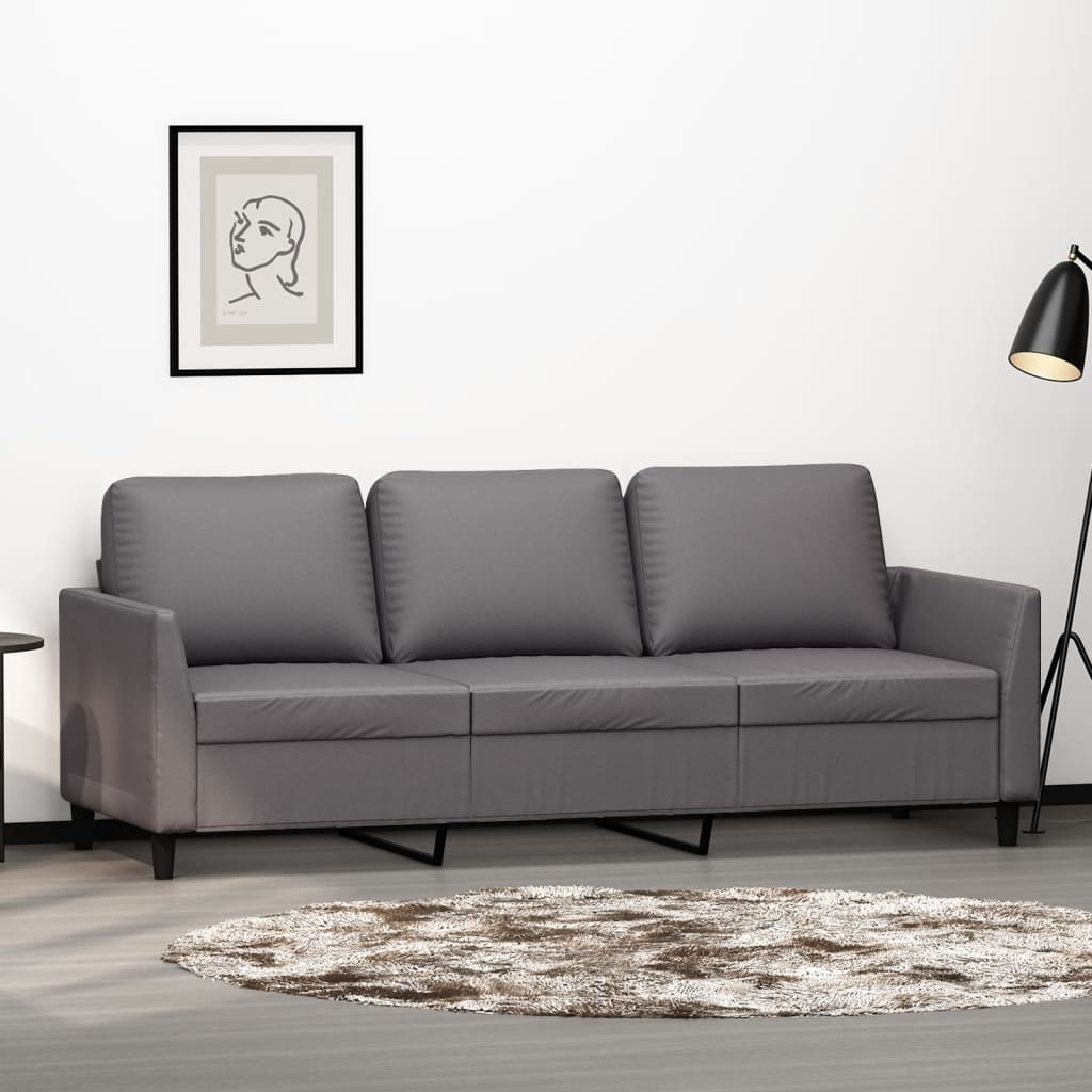 Trivietė sofa, pilkos spalvos, 180cm, dirbtinė oda