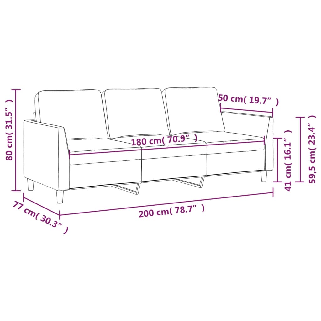 Trivietė sofa, kapučino spalvos, 180cm, dirbtinė oda