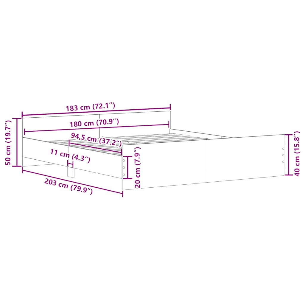Lovos rėmas su galvūgaliu ir kojūgaliu, ąžuolo, 180x200cm