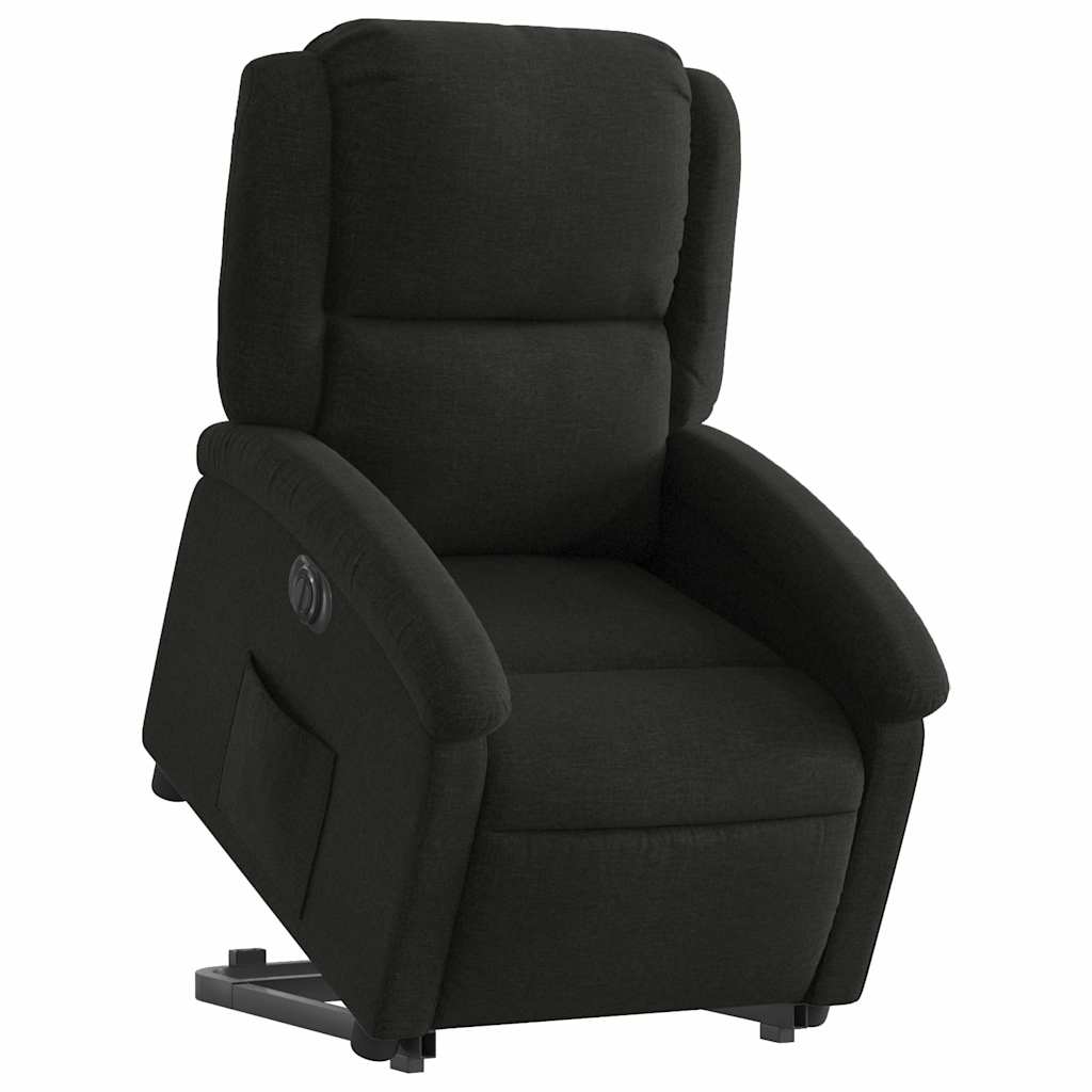 Elektrinis atsistojantis atlošiamas krėslas, juodas, audinys