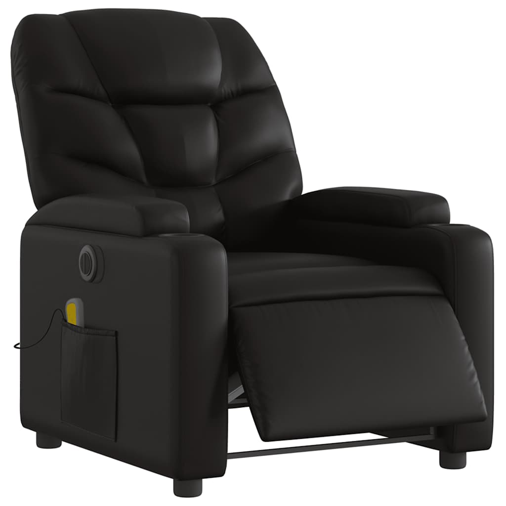 Elektrinis atlošiamas masažinis krėslas, juodas, dirbtinė oda