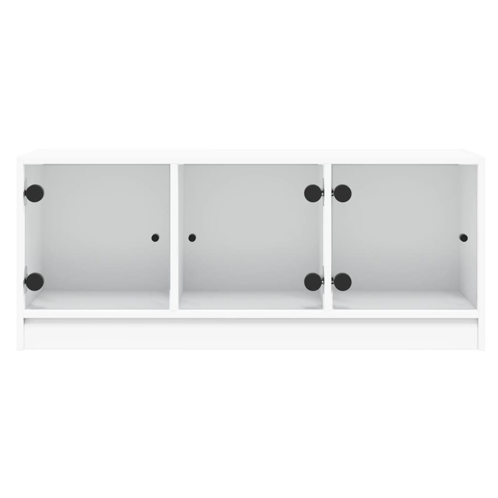 TV spintelė su stiklinėmis durelėmis, balta, 102x37x42cm