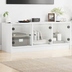 TV spintelė su stiklinėmis durelėmis, balta, 102x37x42cm