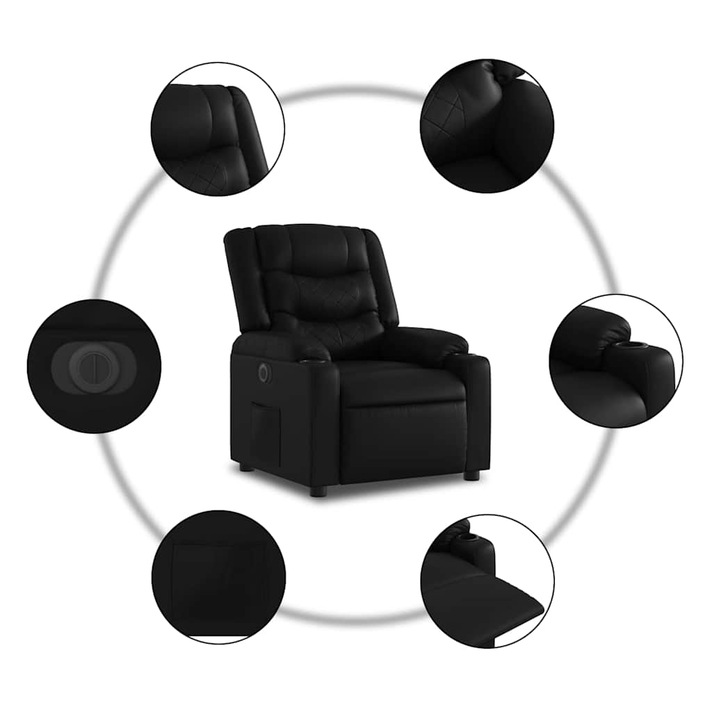Atsistojantis elektrinis krėslas, juodas, dirbtinė oda