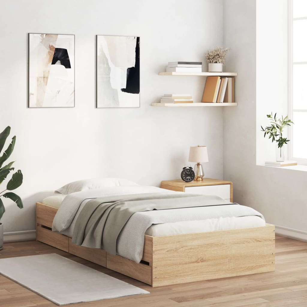 Lovos rėmas su stalčiais, ąžuolo, 100x200cm, apdirbta mediena