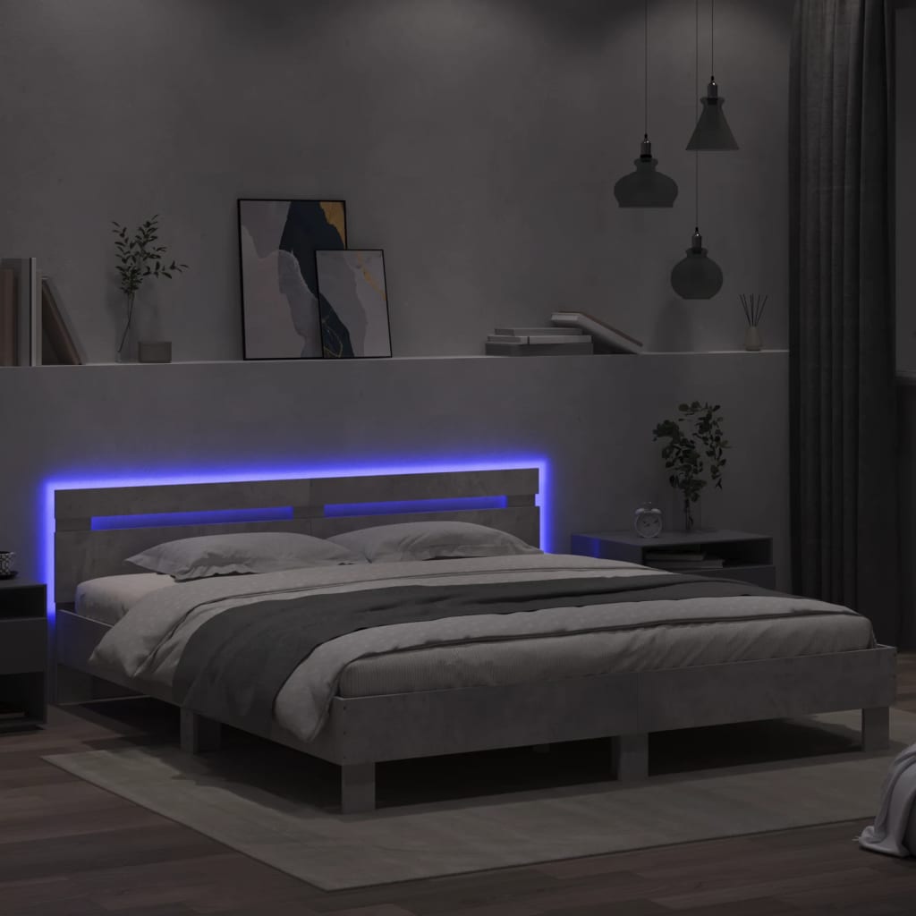Lovos rėmas su galvūgaliu ir LED, betono pilkas, 180x200cm