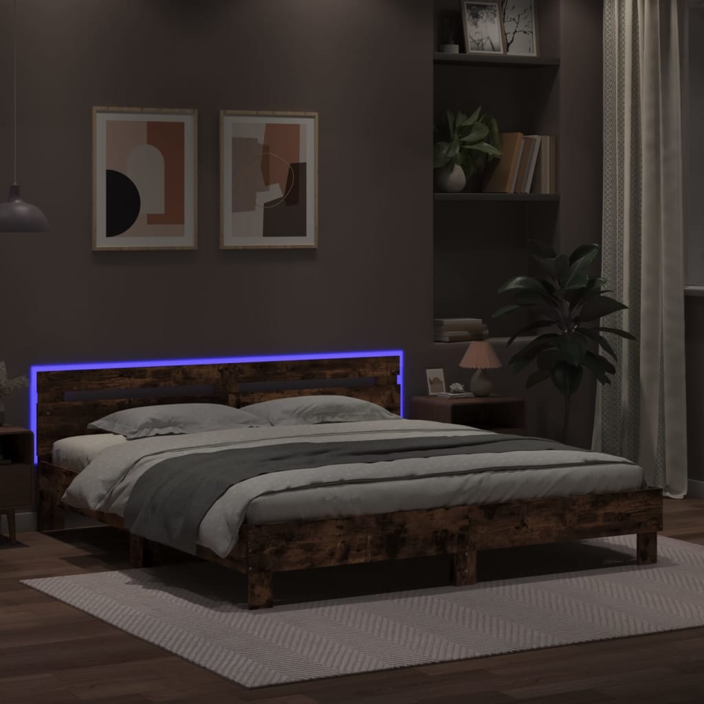 Lovos rėmas su galvūgaliu ir LED, dūminio ąžuolo, 180x200cm