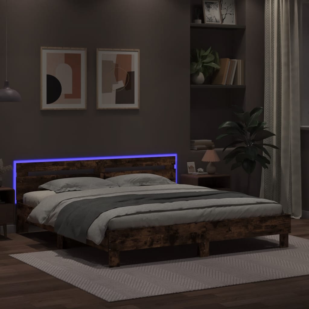 Lovos rėmas su galvūgaliu ir LED, dūminio ąžuolo, 160x200cm