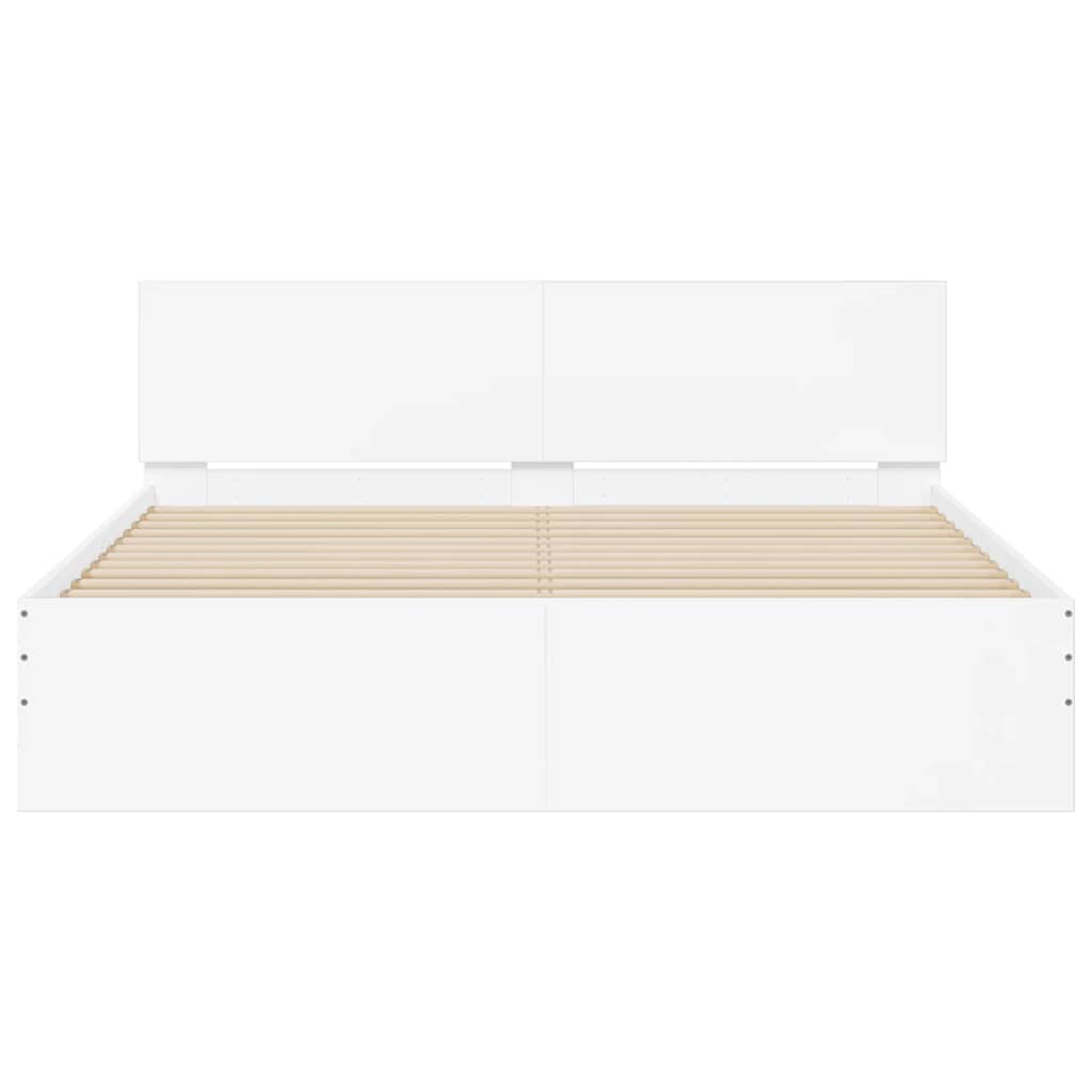 Lovos rėmas su galvūgaliu ir LED, baltos spalvos, 150x200cm