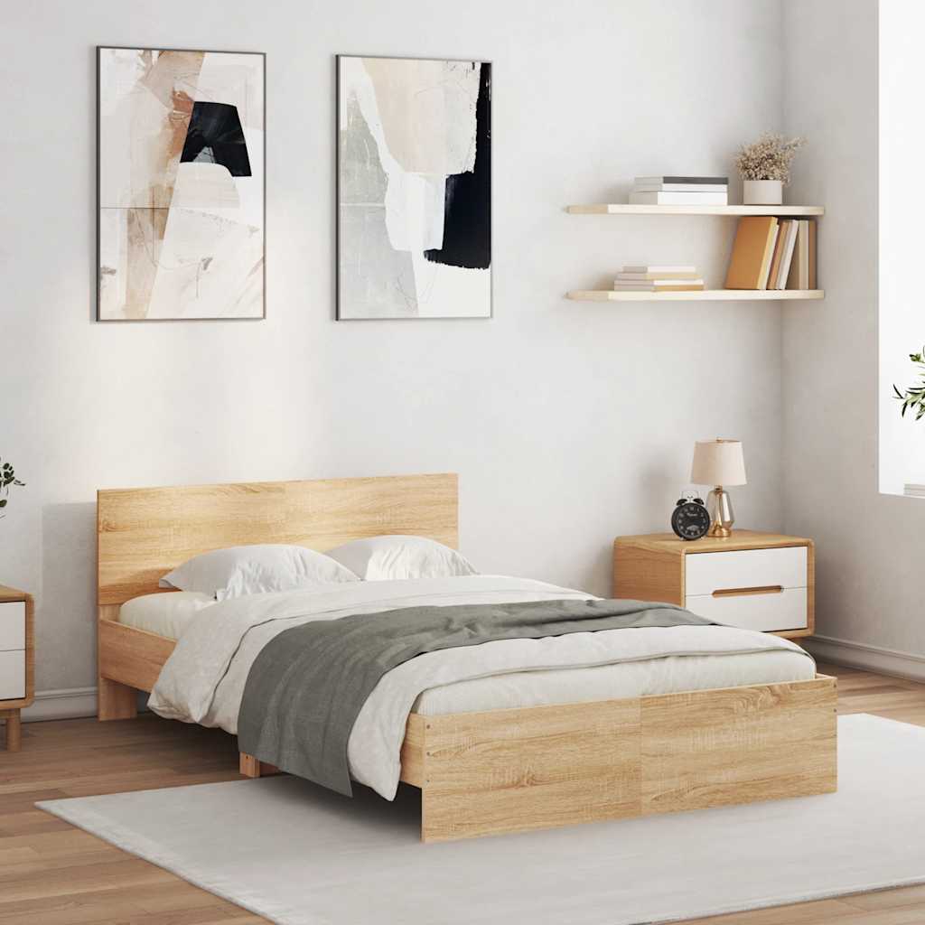 Lovos rėmas su galvūgaliu ir LED, sonoma ąžuolo, 140x200cm