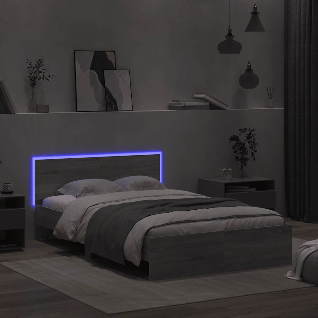 Lovos rėmas su galvūgaliu ir LED, pilkas ąžuolo, 120x190cm