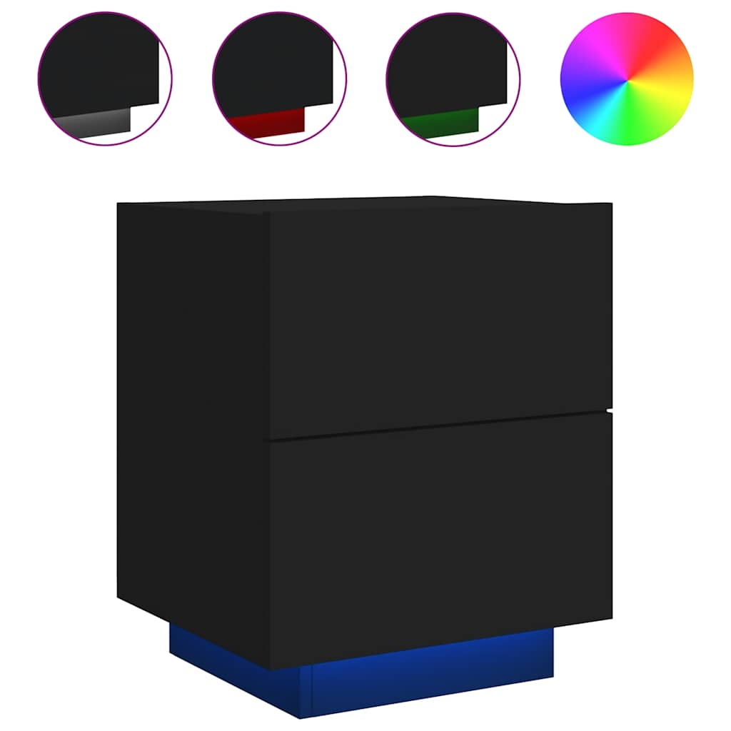 Naktinės spintelės su LED lemputėmis, 2vnt., juodos, mediena