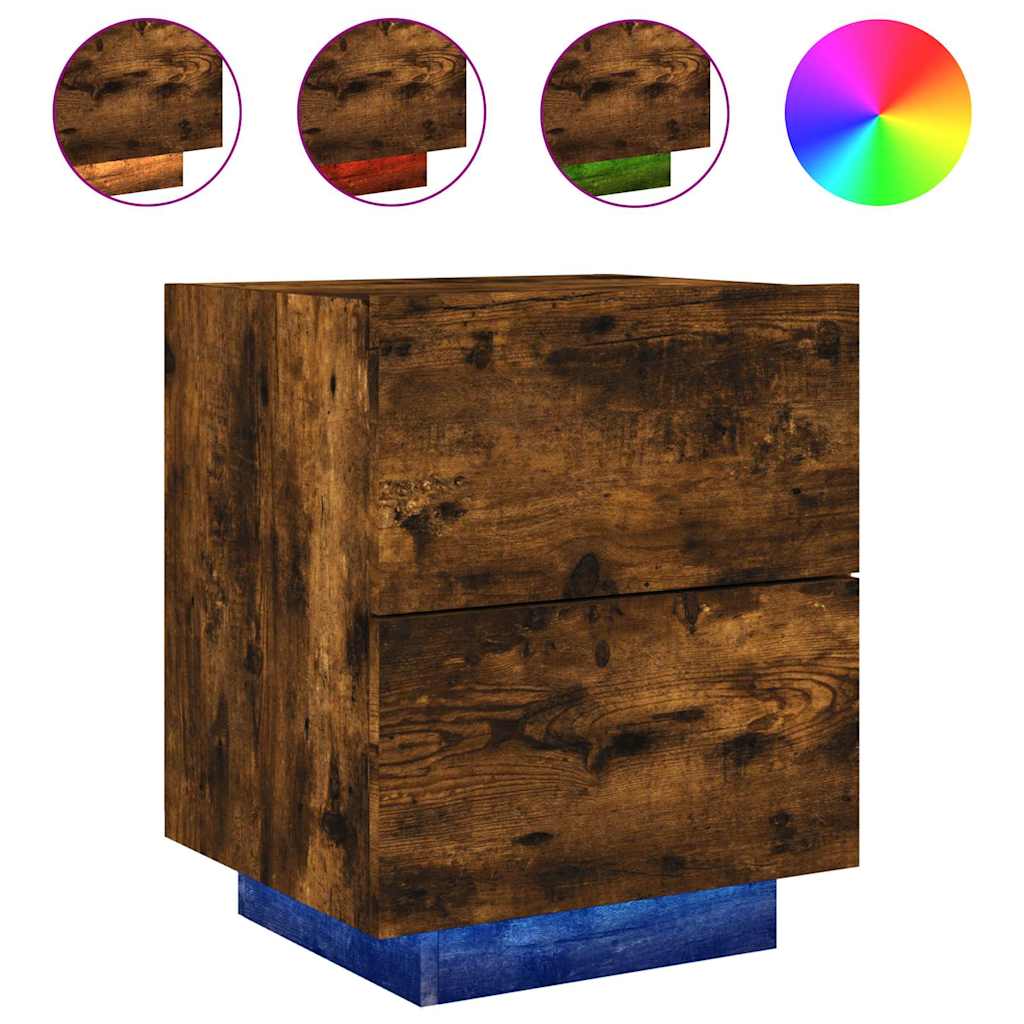 Naktinės spintelės su LED lemputėmis, 2vnt., dūminės, mediena