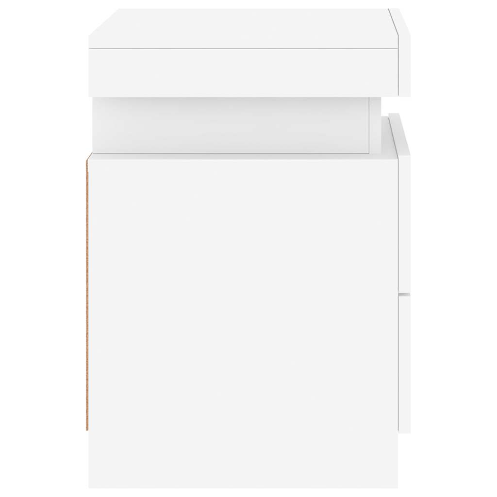 Naktinės spintelės su LED lemputėmis, 2vnt., baltos, 35x39x55cm