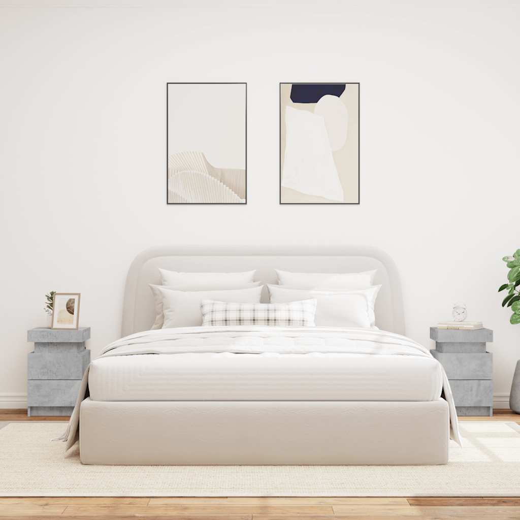 Naktinės spintelės su LED lemputėmis, 2vnt., betono, 35x39x55cm