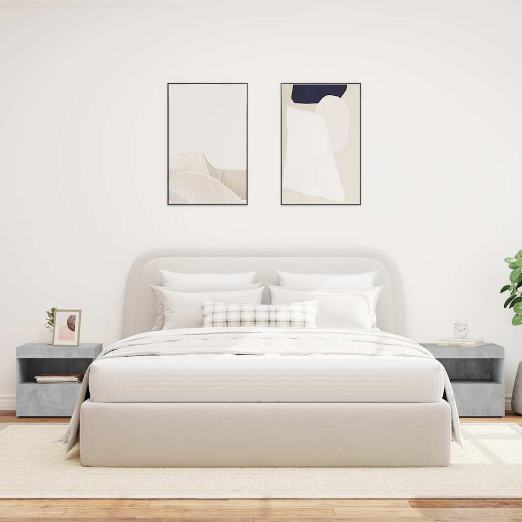 Naktinės spintelės su LED, 2vnt., betono pilkos, 50x40x45cm