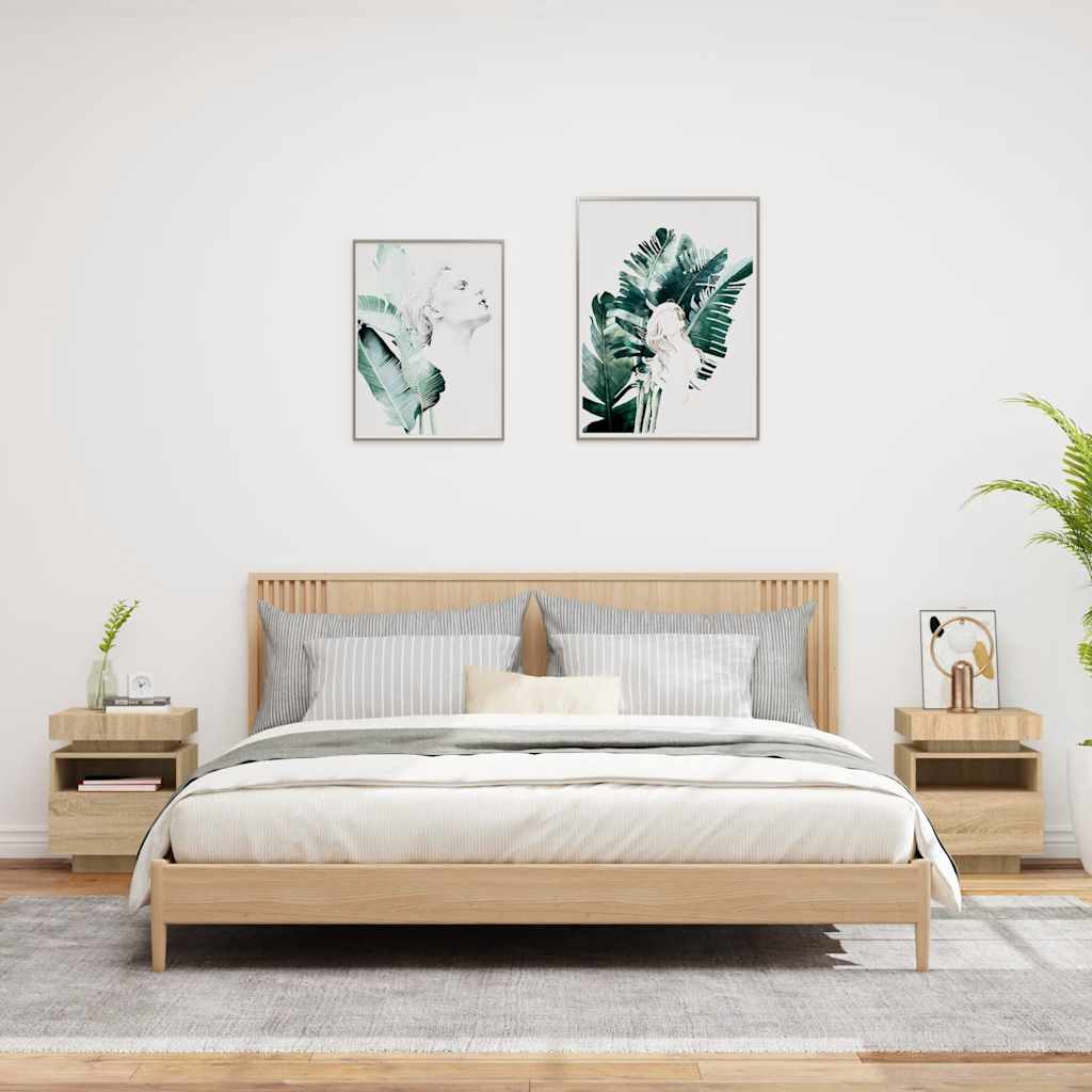 Naktinės spintelės su LED, 2vnt., ąžuolo, 40x39x48,5cm