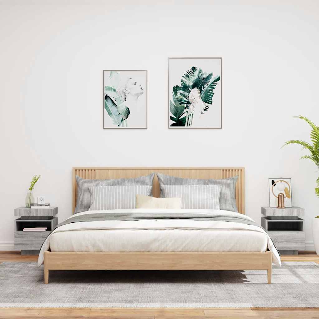 Naktinės spintelės su LED, 2vnt., pilkos ąžuolo, 40x39x48,5cm