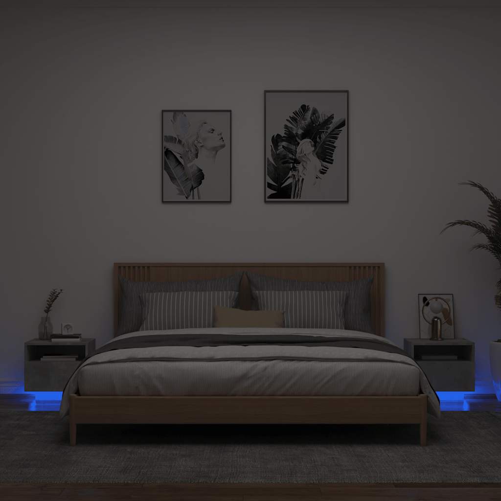 Naktinės spintelės su LED, 2vnt., betono pilkos, 40x39x37cm
