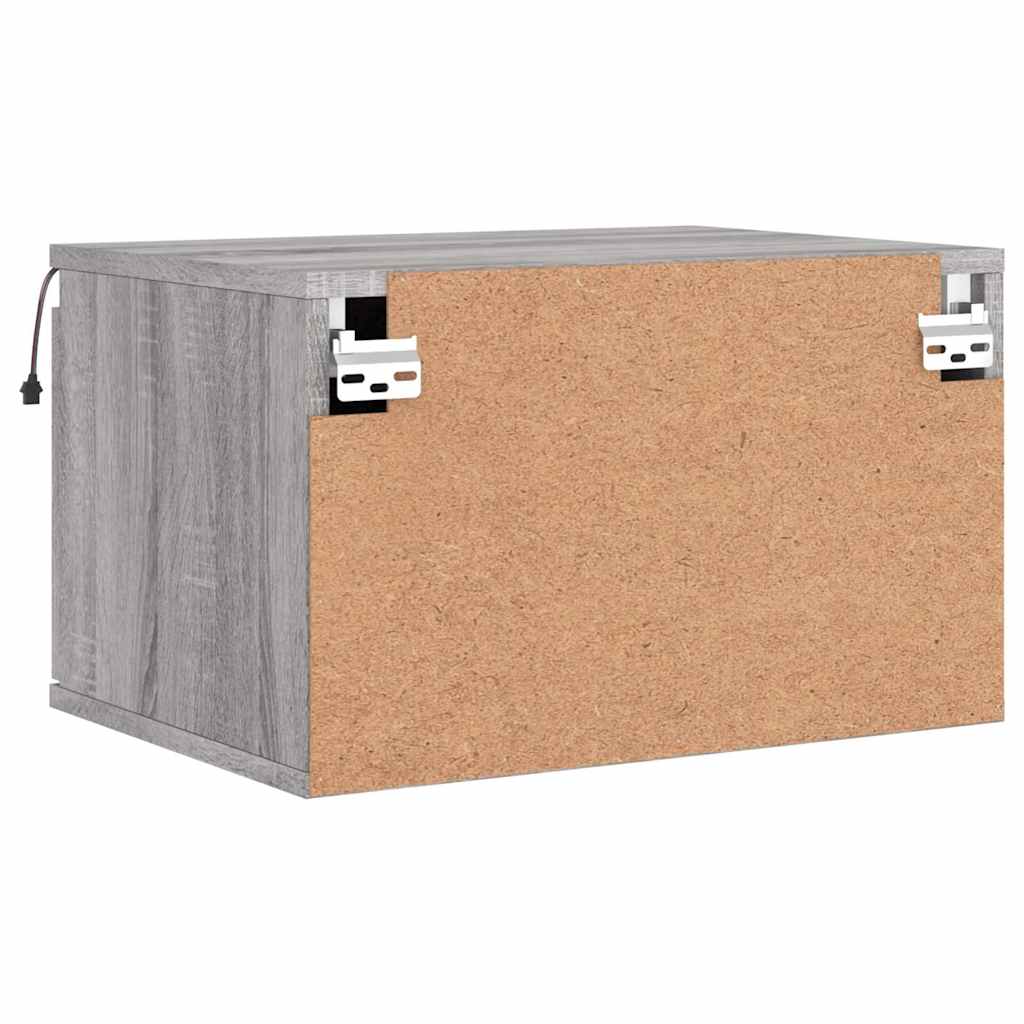 Prie sienos montuojama naktinė spintelė su LED, pilka ąžuolo