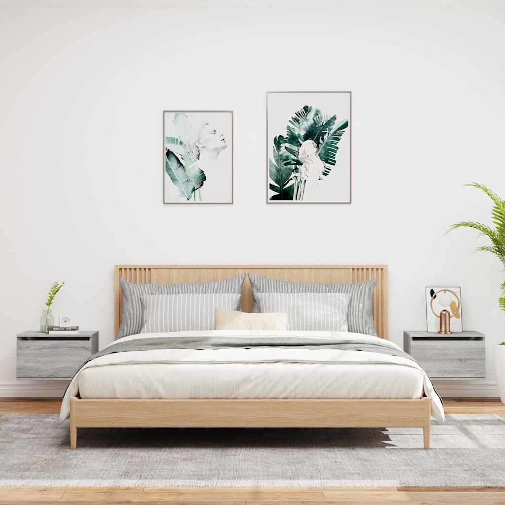 Sieninės naktinės spintelės su LED, 2vnt., pilkos ąžuolo