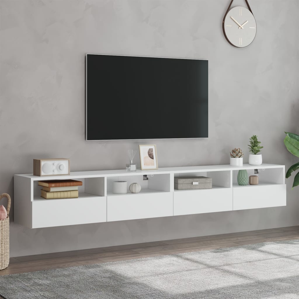 Sieninės TV spintelės, 2vnt., baltos, 100x30x30cm, mediena