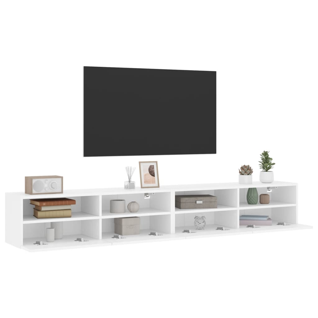 Sieninės TV spintelės, 2vnt., baltos, 100x30x30cm, mediena