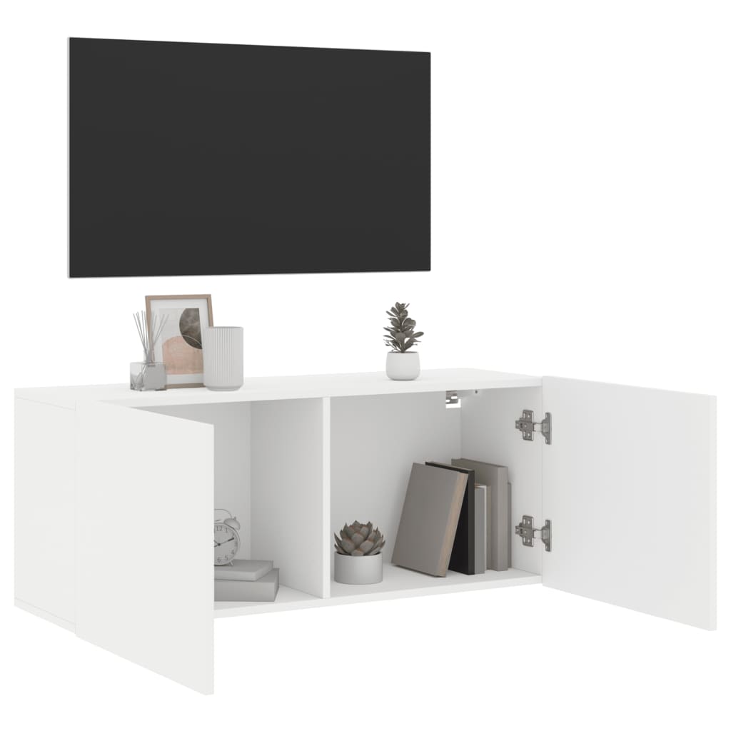 Prie sienos montuojama TV spintelė, baltos spalvos, 100x30x41cm