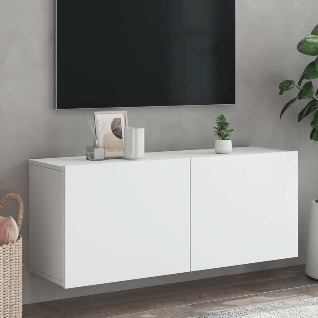 Prie sienos montuojama TV spintelė, baltos spalvos, 100x30x41cm