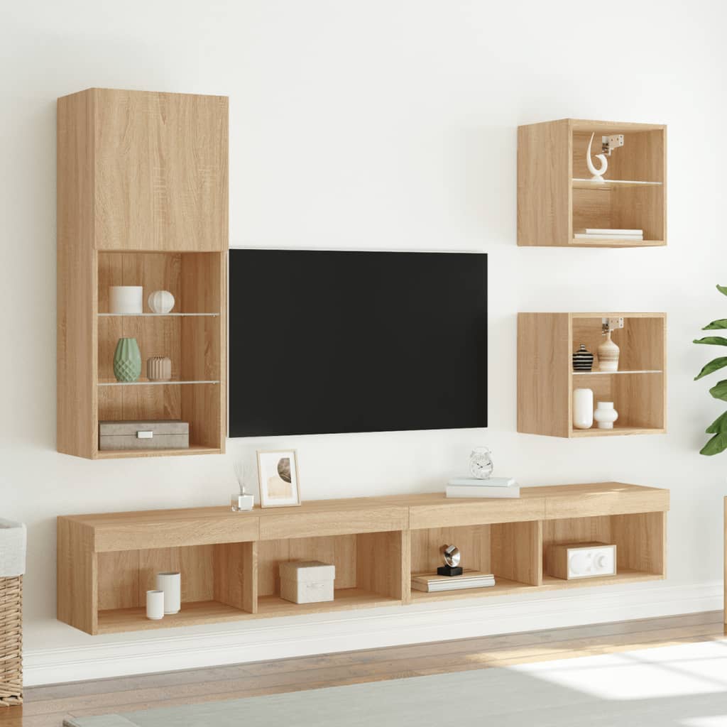 TV spintelė su LED lemputėmis, ąžuolo spalvos, 40,5x30x102cm