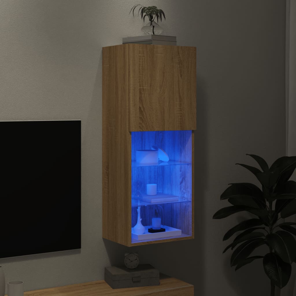 TV spintelė su LED lemputėmis, ąžuolo spalvos, 40,5x30x102cm