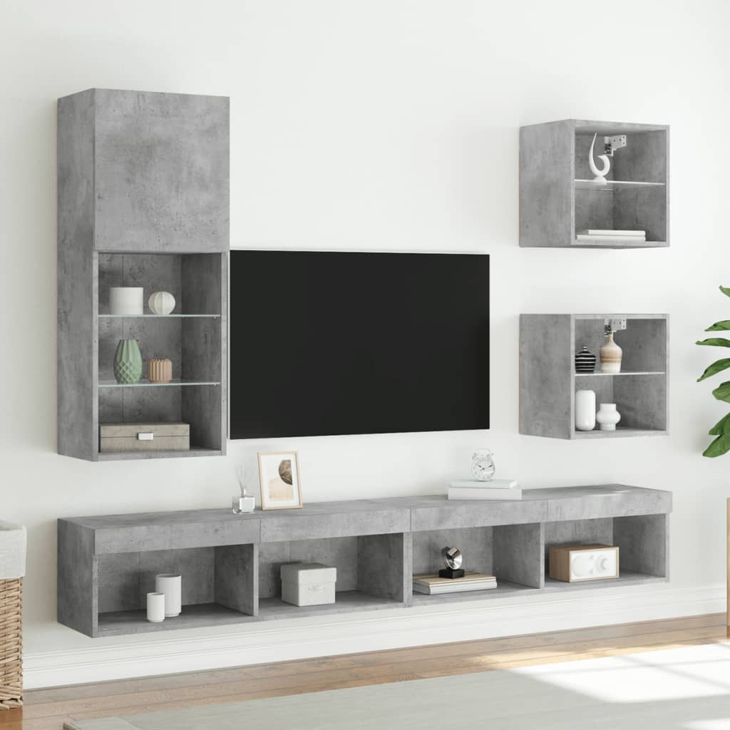 TV spintelė su LED lemputėmis, betono pilka, 40,5x30x102cm