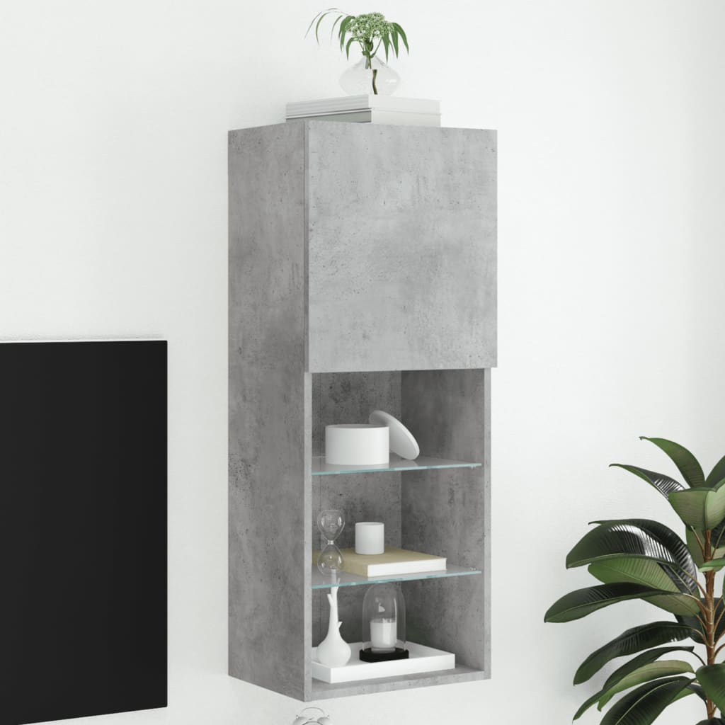 TV spintelė su LED lemputėmis, betono pilka, 40,5x30x102cm