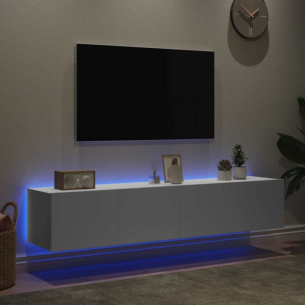 Sieninės TV spintelės su LED, 2vnt., baltos, 80x35x31cm