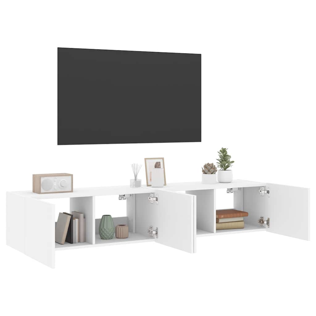 Sieninės TV spintelės su LED, 2vnt., baltos, 80x35x31cm