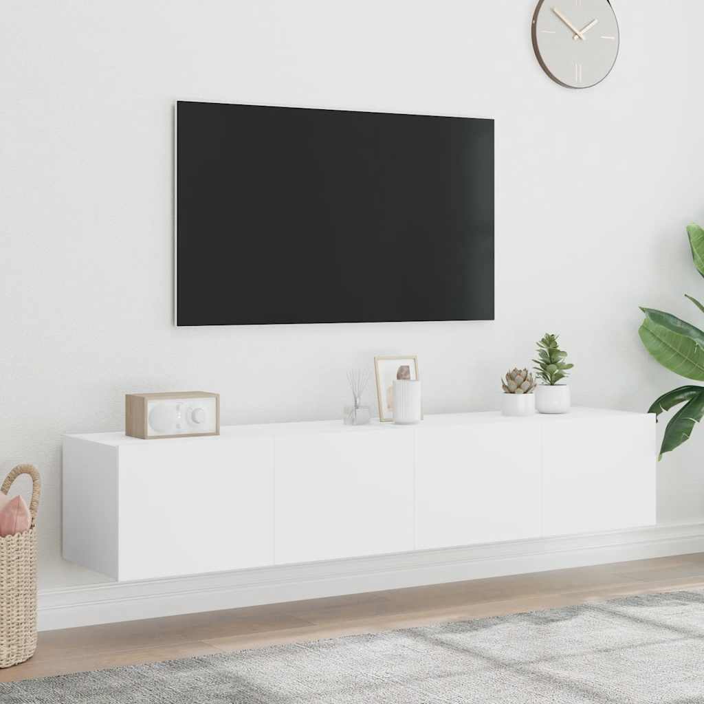Sieninės TV spintelės su LED, 2vnt., baltos, 80x35x31cm