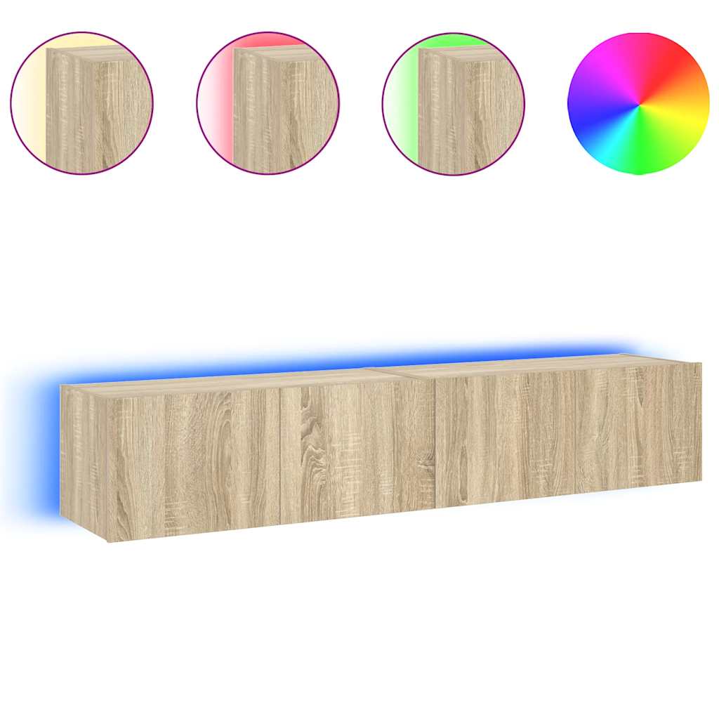 Sieninės TV spintelės su LED, 2vnt., sonoma ąžuolo, 80x35x31cm